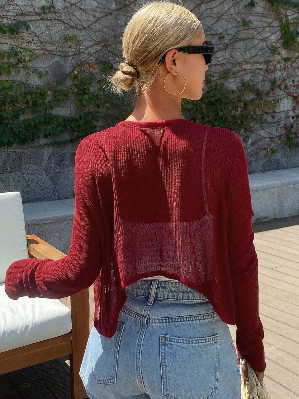 Women Solid Fitted Short Cropped Long Sleeve Lightweight Casual Cardigan For Summer Vacation