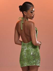 MUSERA 露背亮片紧身迷你连衣裙，性感迷人，适合夏季度假、海滩、波西米亚风情派对、假日、约会、生日派对、晚宴、狂欢节等场合。 - 綠色 - 查看 4