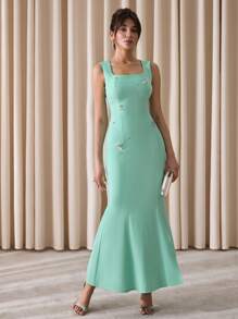 EURMUSE Váy suông chữ A và bodycon thanh lịch được thiết kế bằng đá Rhinestone, Váy maxi thanh lịch có chi tiết đính đá Rhinestone, Váy ngày lễ tình nhân - Màu xanh Bạc hà - Xem 3