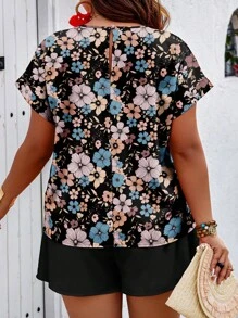 INAWLY Solva 2pcs/Set Plus Size Random Print Fashion Outfit, Suitable For Summer - Multicolor - View 2