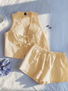 Comfortcana Traje casual de mujer de rayas amarillas tejido