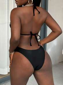 Slaydiva Graffiti Letter Print Bikini Set, Fashionable For Summer - Black and White - View 2