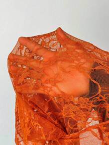 SHEIN PETITE Women Sheer Long Sleeve Tops, Solid Color, Fashionable For Summer Fall Cloth For Women - Orange - View 7