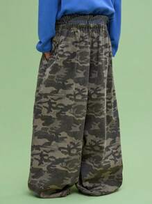 COUREZ Pantalones holgados tipo globo de camuflaje unisex para hombres y mujeres, estilo vintage Y2K 100% algodón