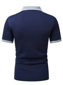 Manfinity Homme Men's Letter Print Color Block Short Sleeve Casual Commuting Polo Shirt - Multicolor - View 2