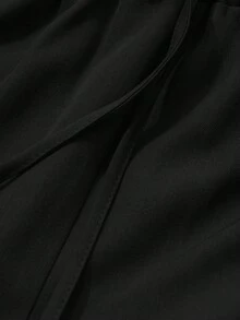 DAZY Quần ống rộng màu trơn rộng rãi thoải mái mùa xuân/hè co giãn có dây rút cho nữ cạp chun - màu đen - Xem 4
