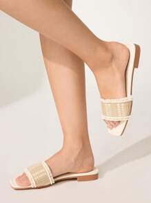 CUCCOO CHICEST Women Woven Tassels Pointed Toe Flat Sandals, Elegant Casual White Woven Ladies Flat Slippers Beach Shoes, Suitable For Beach Holiday Hawaii Island Style Summer - Apricot - View 7