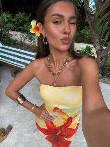 Swim Vcay Vcay Floral Print Women Swimsuit With Short For Summer Beach Vacation - Yellow - View 4