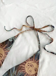 Soleia Women's Casual Halter Tie Back Sleeveless Tank Top, Paisley Print, Suitable For Vacation, Music Festival, Summer - Blue - View 6