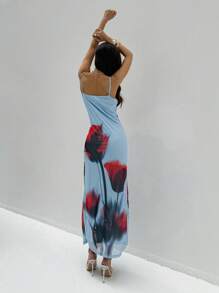 Aloruh Vestido sin mangas con estampado floral para mujer de vacaciones