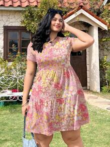 SHEIN EZwear Große Größen Damen Lässiges Blümchen Lockeres Sommerkleid, Minimalistisches Design Damen Geburtstagsoutfit Frau S Sommerkleidung Muttertagsgeschenk, Sonnenkleider für Frauen