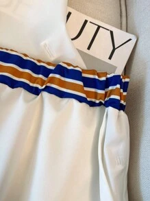 SHEIN LUNE 优雅通勤和度假风格简约休闲女装时尚畅销定位花卉百搭舒适面料圆领无袖背心和松紧腰短裤套装，白色，加大码，春夏秋 - 白色 - 查看 4