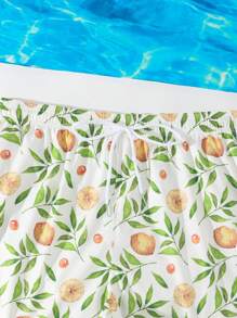 Summer Beach Vacation Random Print Men's Yellow Base Short Beach Shorts - Yellow - View 5