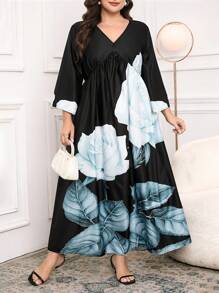 Modelyn Vestido holgado de manga 3/4 con cuello en V y estampado floral, para uso en vacaciones, talla grande para mujer - Multicolor - Ver 3