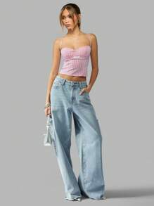 MISSGUIDED Áo hai dây kiểu corset sọc hồng cổ điển có thân áo có cấu trúc, áo crop top dự tiệc bãi biển mùa hè, mặc lễ hội, mặc áo lót chống nắng - Đỏ và trắng - Xem 4