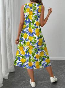 EMERY ROSE Vestido largo holgado hasta la rodilla con cuello redondo, estampado de limones y formas geométricas, adecuado para primavera/verano y vacaciones en la playa, talla grande - Multicolor - Ver 2
