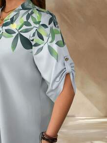 EMERY ROSE Set da 2 pezzi di camicia con volant e pantaloni con stampa floreale, per taglie forti da donna, adatto per vacanza