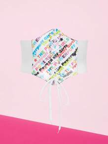 THE POWERPUFF GIRLS X SHEIN 1 Pc Women Multicolor Letter Graphic Hexagon Waist Belt, Versatile Daily Wear - White - View 1