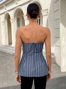 SHEIN Essnce Damer sommar Casual Randig sido slits Tube Top - Blå - Visa 6