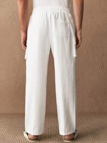 Manfinity ModaGents Pantalones holgados de carga con cordón en la cintura y bolsillos múltiples, para hombres, uso casual en primavera y verano