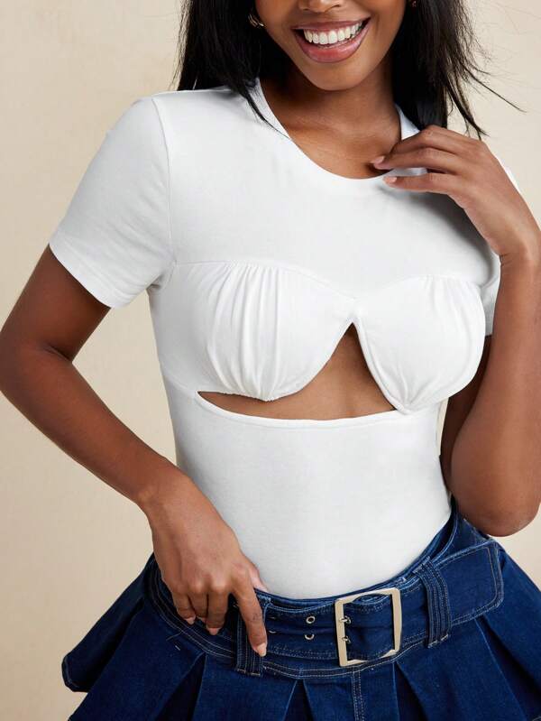 BRDY White Blended Cut-Out Bustier Knit Top Women Summer Tshirt