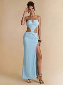 SHEIN BAE 女士长款网眼沙滩罩衫裙，性感镂空设计，蓝色，适合度假/休闲，波西米亚风，适合夏季，沙滩装 - 淺藍色 - 查看 6