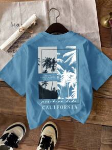 SHEIN Camiseta de manga corta y cuello redondo informal para niños, adecuada para el verano