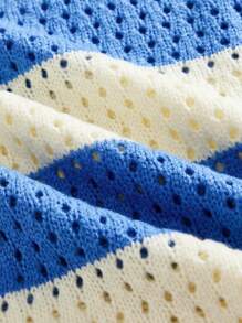ROMWE MEN Prep Cămașă polo cu mânecă scurtă din tricot jacquard cu dungi cu litere
