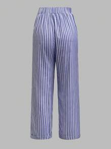 EMERY ROSE Striped Print Elastic Waist Loose Wide-Leg Pants, Stylish For Summer Fall Cloth For Women - Blue - View 2