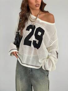 Coolane Women's & Men's Couple Same Style Knit Striped & Number Printed Oversized Jersey Cover Up Sweater,New Year Eve /Valentine's Day