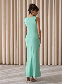 EURMUSE Váy suông chữ A và bodycon thanh lịch được thiết kế bằng đá Rhinestone, Váy maxi thanh lịch có chi tiết đính đá Rhinestone, Váy ngày lễ tình nhân - Màu xanh Bạc hà - Xem 2