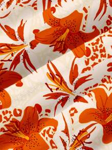 Ayrana Barboza Y2K Floral Print Cropped Halter Neck Tank Top For Women, Suitable For Beach Vacation - Orange - View 4