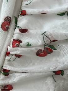 Elamini Women's Cherry Print A-Line Skirt, Fashionable For Summer - White - View 4