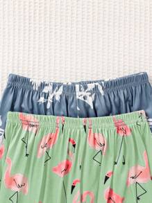 Set da 2 pezzi di pantaloni lunghi e maglietta a maniche corte, stile casual con stampa fenicottero blu navy, per abbigliamento da relax