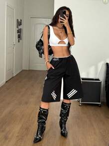 Coolane 女士夏季演唱会街头服饰 Y2K 节日度假约会之夜 Gyaru 白色镂空运动健身短款上衣 - 白色 - 查看 2