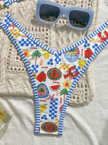 Elavelle Trang phục đi biển mùa xuân cho nữ, áo ba lỗ sọc màu ngẫu nhiên và bộ bikini quần short gợi cảm - Nhiều màu - Xem 5