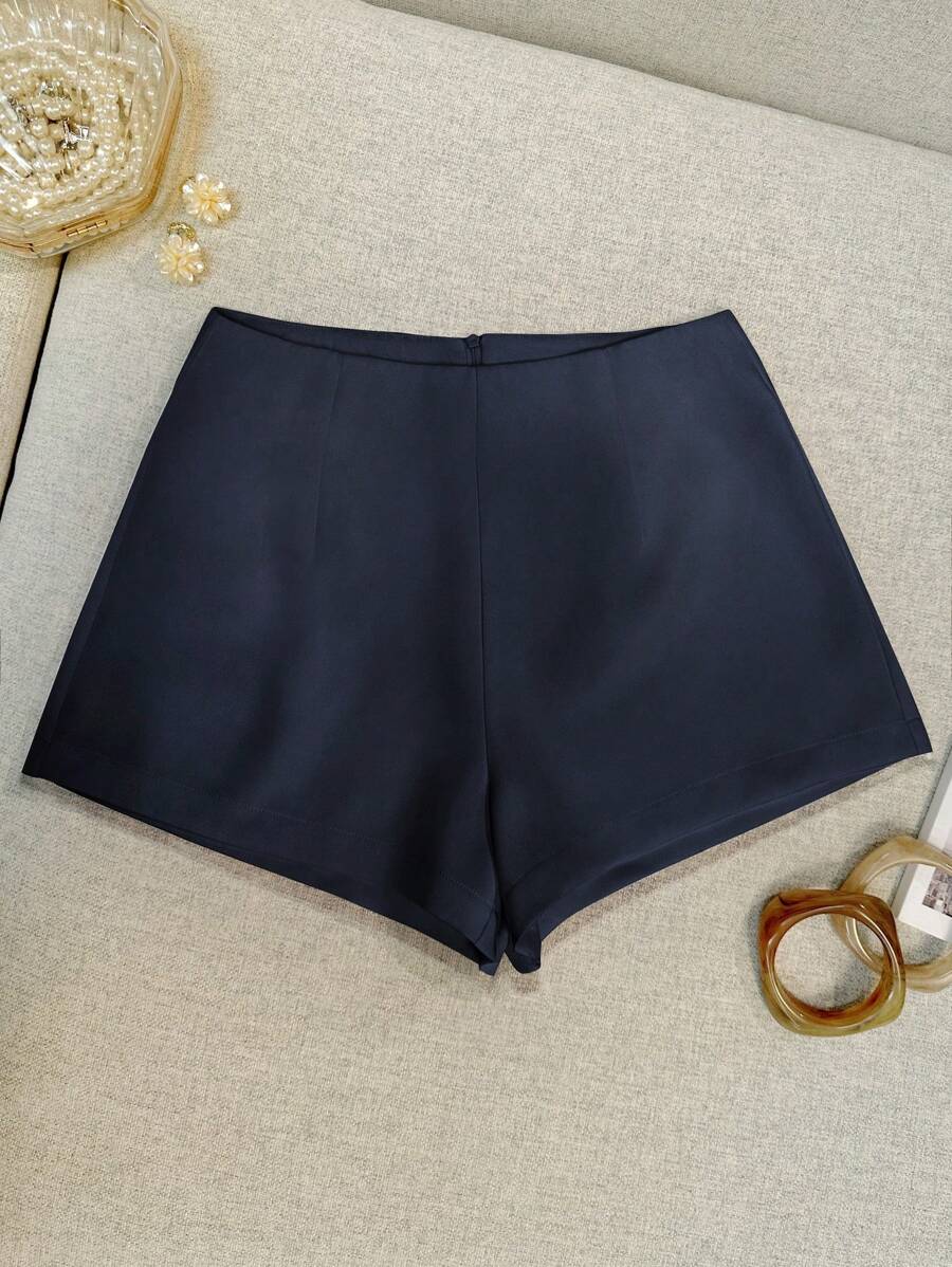 Airaco Quần short nữ màu trơn đơn giản đa năng có khóa kéo phía sau - Màu xanh hải quân - Xem 1