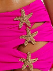 COSMINA Bottom de traje de baño elegante de playa de resort de color rosa fucsia con hebilla de metal - Rosa Fucsia - Ver 6