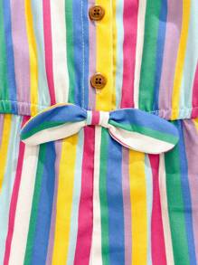 Cozy Pixies Baby Girl Rainbow Print Sleeveless Strap Waisted Jumpsuit Shorts - Pink - View 5