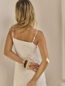 Aralina Women's Elegant Solid Color Lace Spaghetti Strap Dress - White - View 3