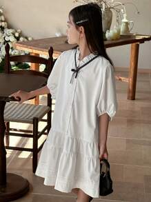 DAZY Tween Girls V-Neck Short Sleeve Dress, Summer,Back To School Clothes - White - View 5