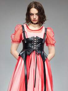 ROMWE Grunge Punk Đầm dài tay bồng lưới Gothic gợi cảm cho kỳ nghỉ hè, tiệc tốt nghiệp - Đỏ - Xem 5