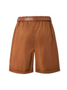 男童时尚休闲织带纯色短裤 - 棕色 - 查看 2