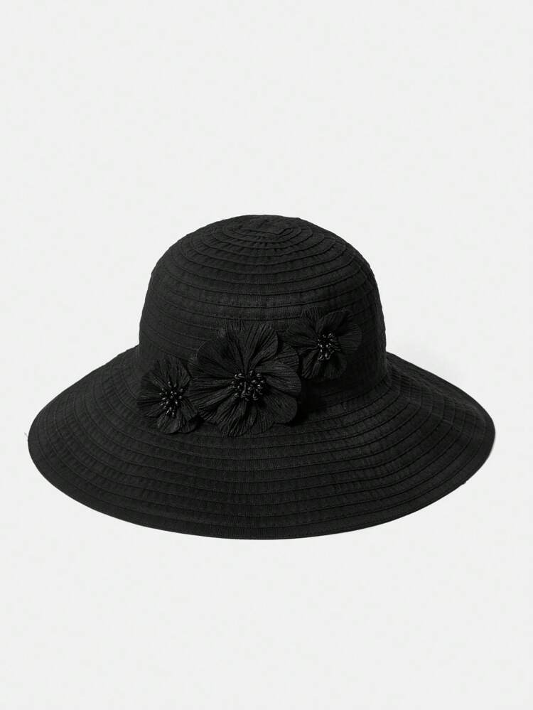 Cappello da secchio in finta pelle nera con fiori