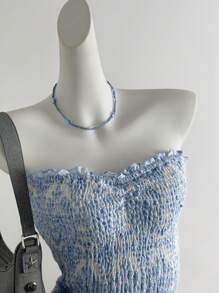 Sweetra Women's Drawstring Blue Beach Resort Casual Dress, Spring/Summer