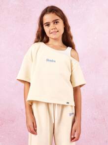 SUMWON Conjunto de chándal de pierna ancha Conjunto deportivo de dos piezas con diseño de hombro oblicuo Ropa de ocio Conjunto de moda de invierno Colección de primavera Traje de entrenamiento Ropa deportiva - Amarillo - Ver 5
