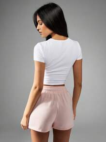 Missguided x Playboy Athletic Drawstring Shorts Loungewear High Waisted Casual ComFort Sweat Shorts Spring Summer Activewear Workout Running Gym Athleisure Bottom