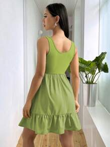 SHEIN Unity Women's Ribbed Patchwork Summer Dress, Fashion For Warm Season - Olive Green - View 2