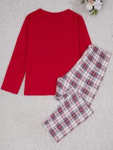 EURMUSE 2pcs Cotton Plus Size Christmas Printed PJ Set - Red - View 2