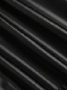 Sweetra 大码女式春夏褶皱不对称迷你 PU 皮革半身裙，可爱时尚优雅黑色 - 黑色 - 查看 7